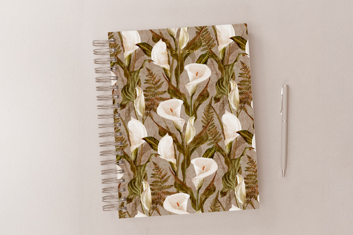 calla lilly pattern design on notebook