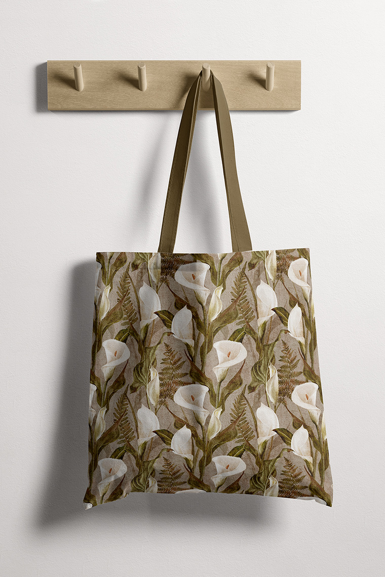 calla lily pattern design on totebag mockup