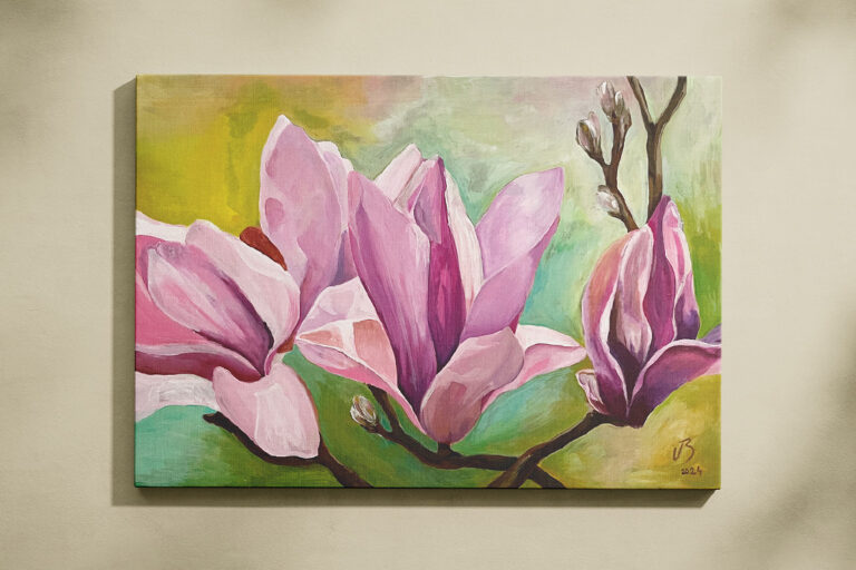 canvas painting featuring magnolias by Beushka